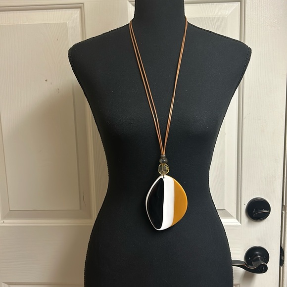 Necklace, Handmade Glaze Accents piece with adjustable strap, Black, Whi… - Picture 1 of 7